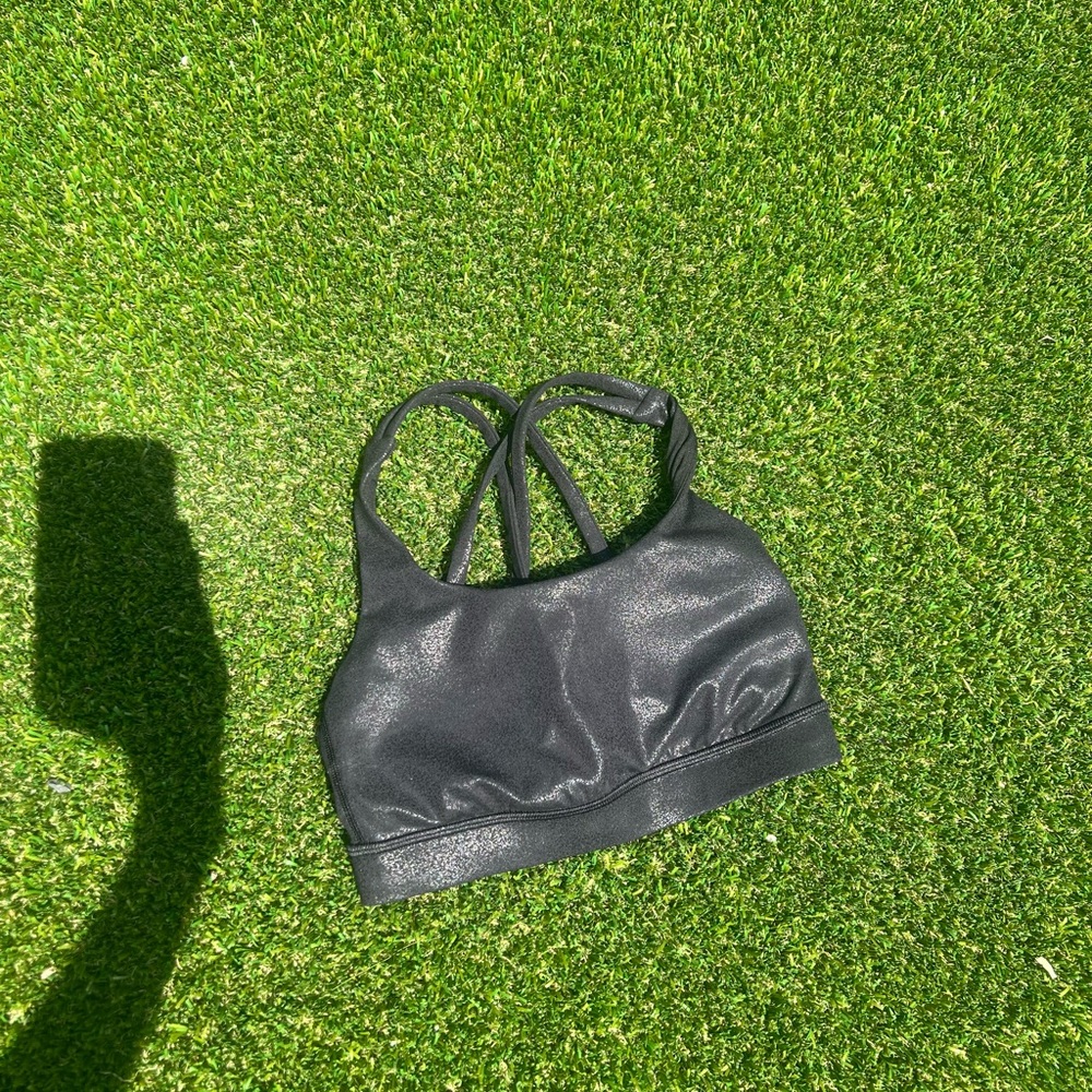 Lululemon energy bra in luminosity foil print black